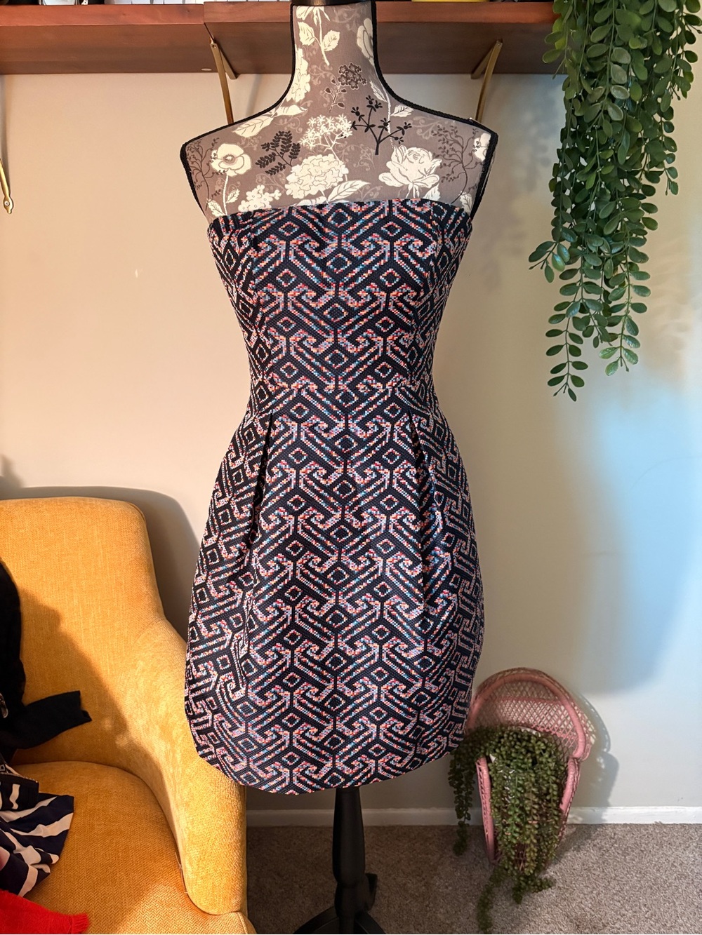 Trina Turk Strapless Geometric Jacquard Fit & Flare Dress Size 0